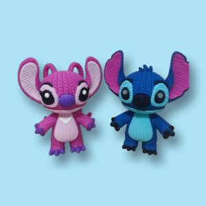 Pareja de figuras de Ángel y Stitch efecto Crochet