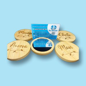 Espejo de bolsillo con base de bambú personalizado